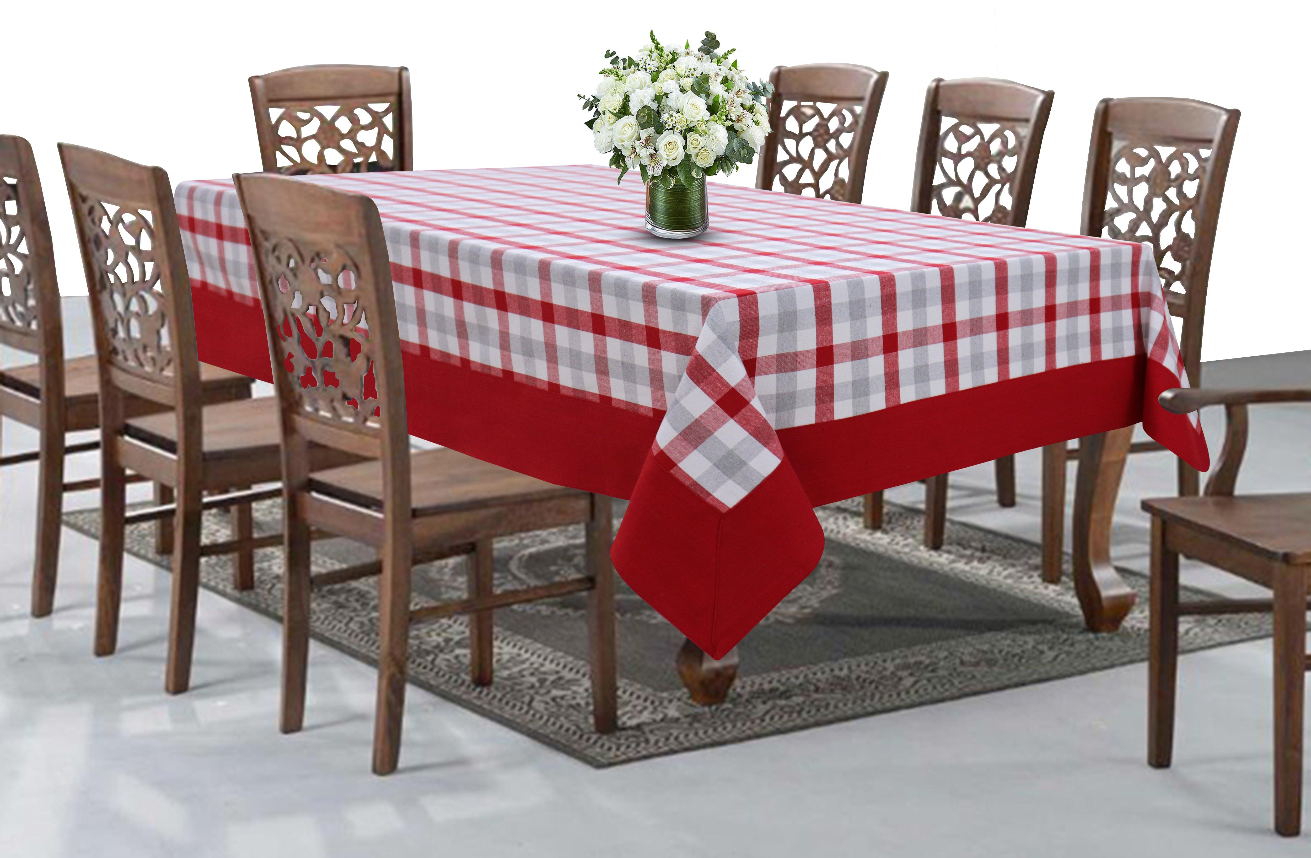 Cotton Lanfranki Check Red with Border 8 Seater Table Cloth