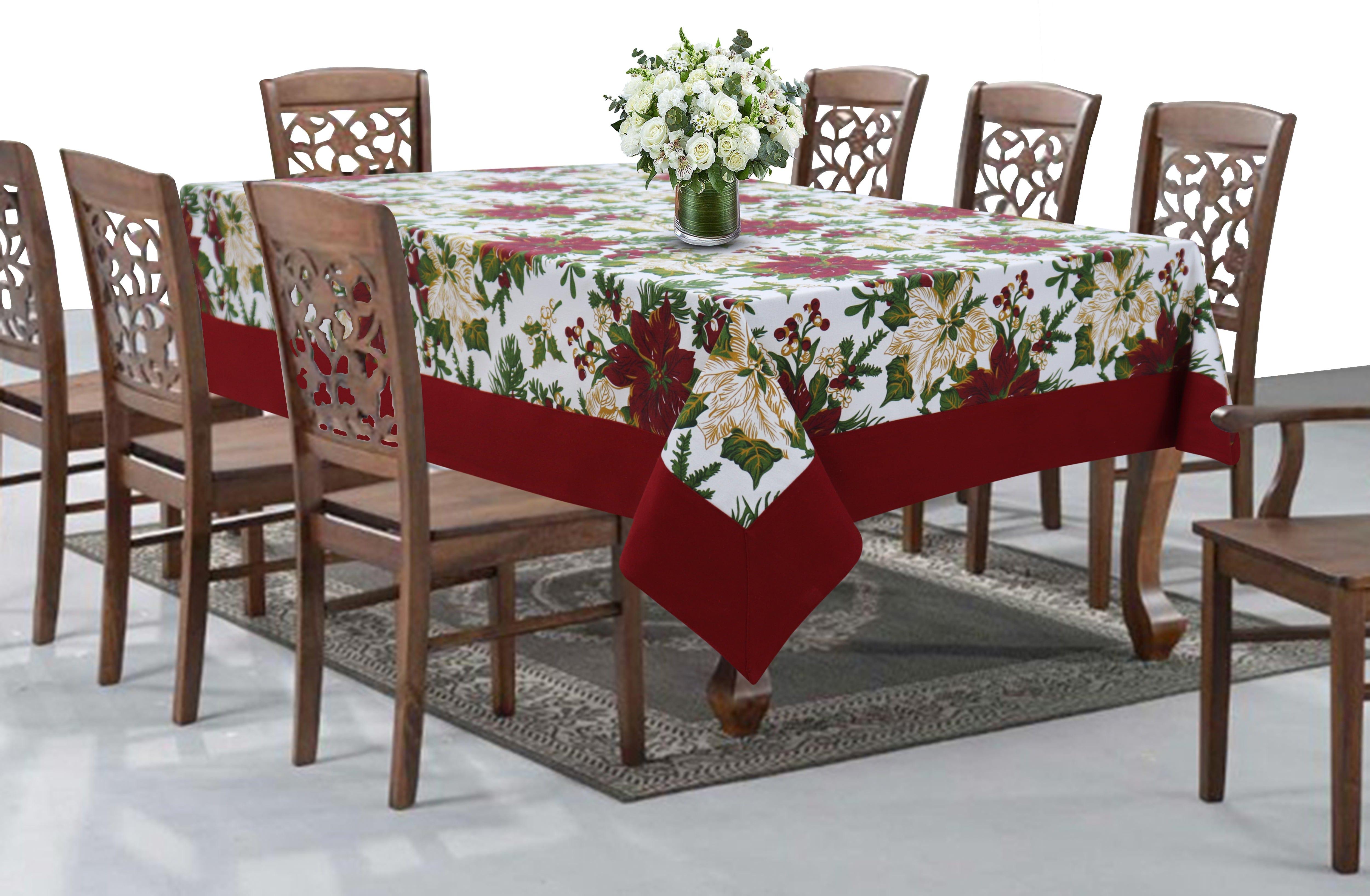 Cotton Maroon Flower with Border 8 Seater Table Cloths