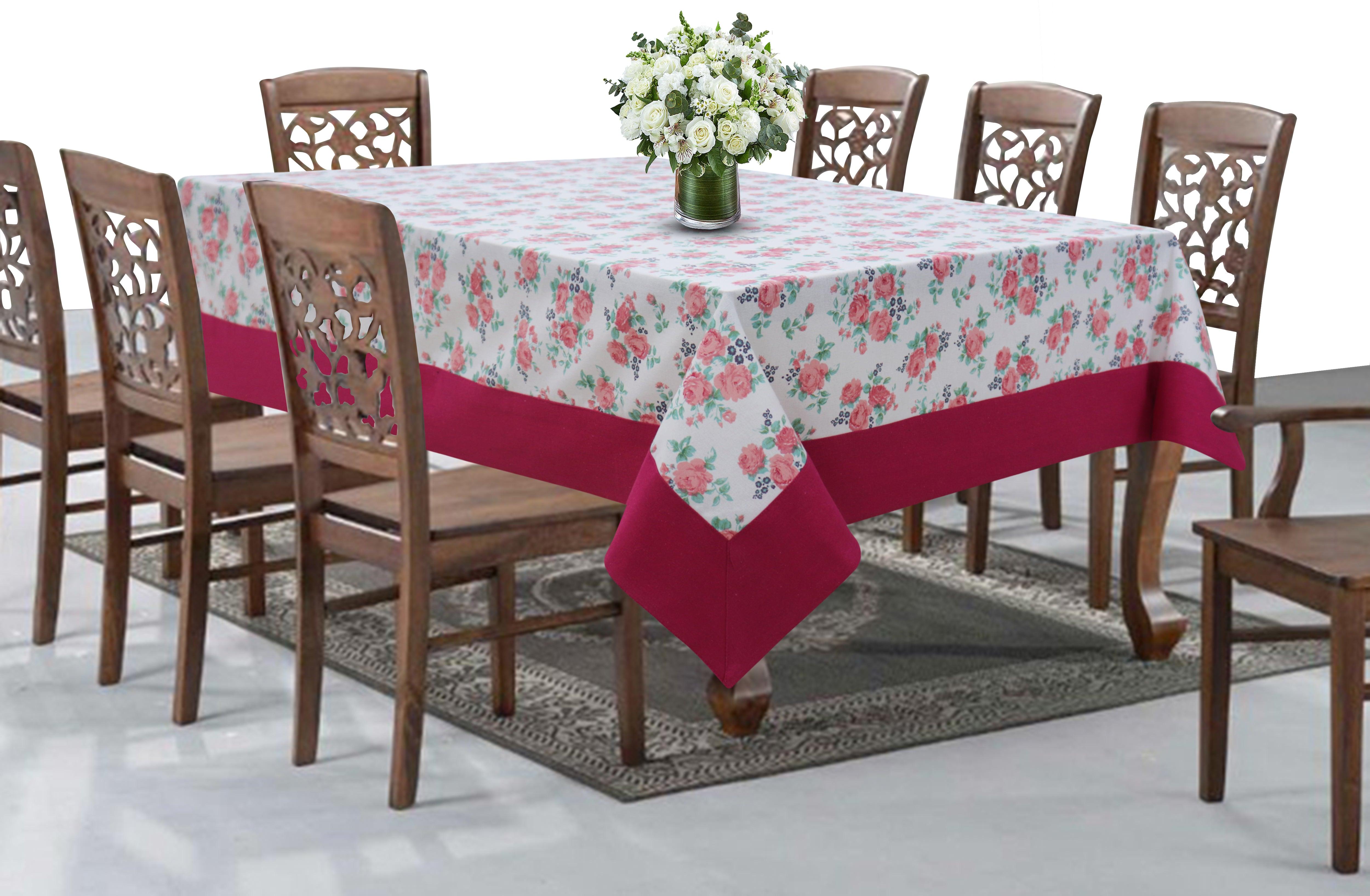 Cotton Small Pink Rose with Border 8 Seater Table Cloths