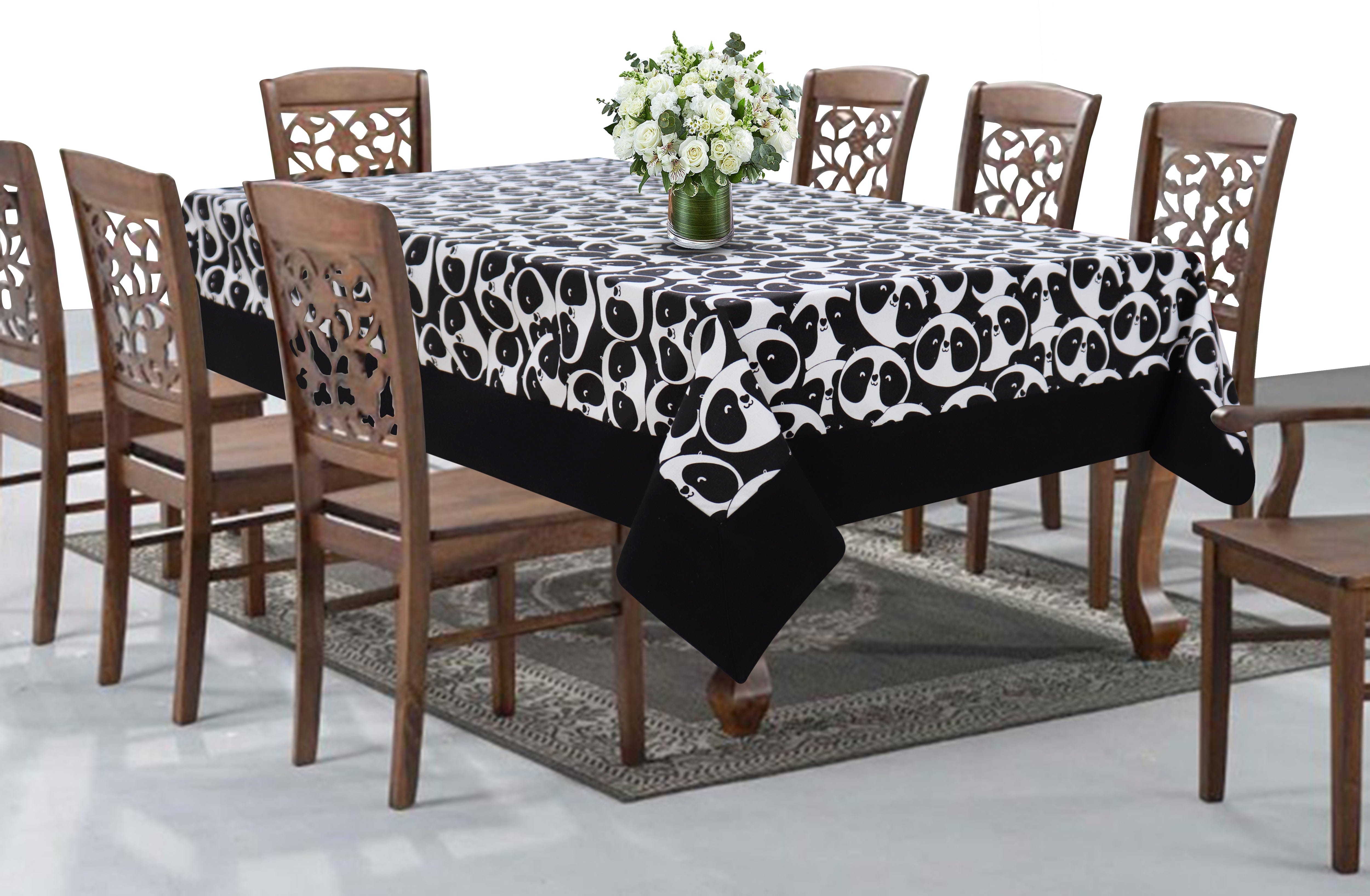 Cotton Black Panda with Border 8 Seater Table Cloths