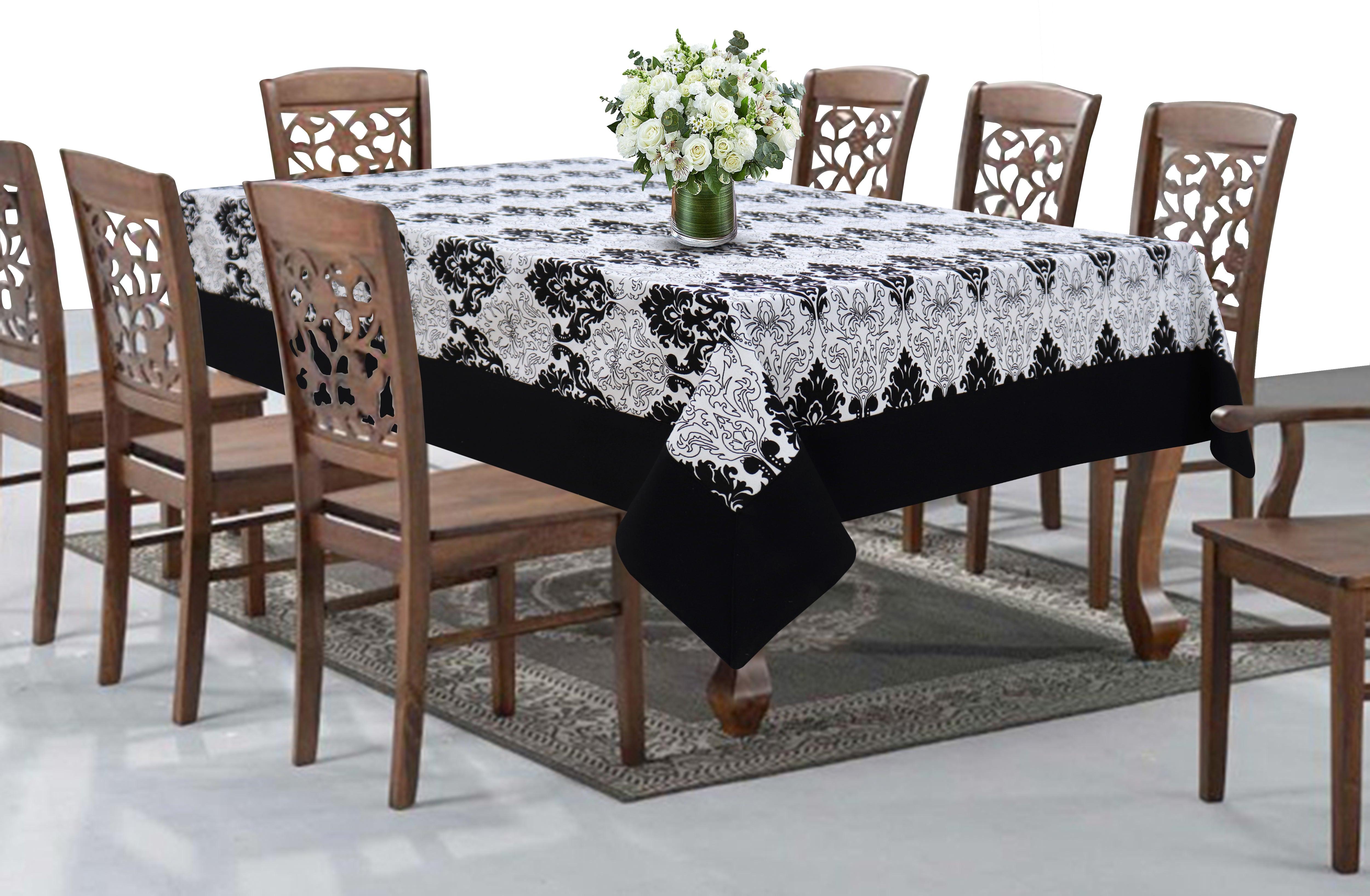 Cotton Black & White Damask with Border 8 Seater Table Cloths