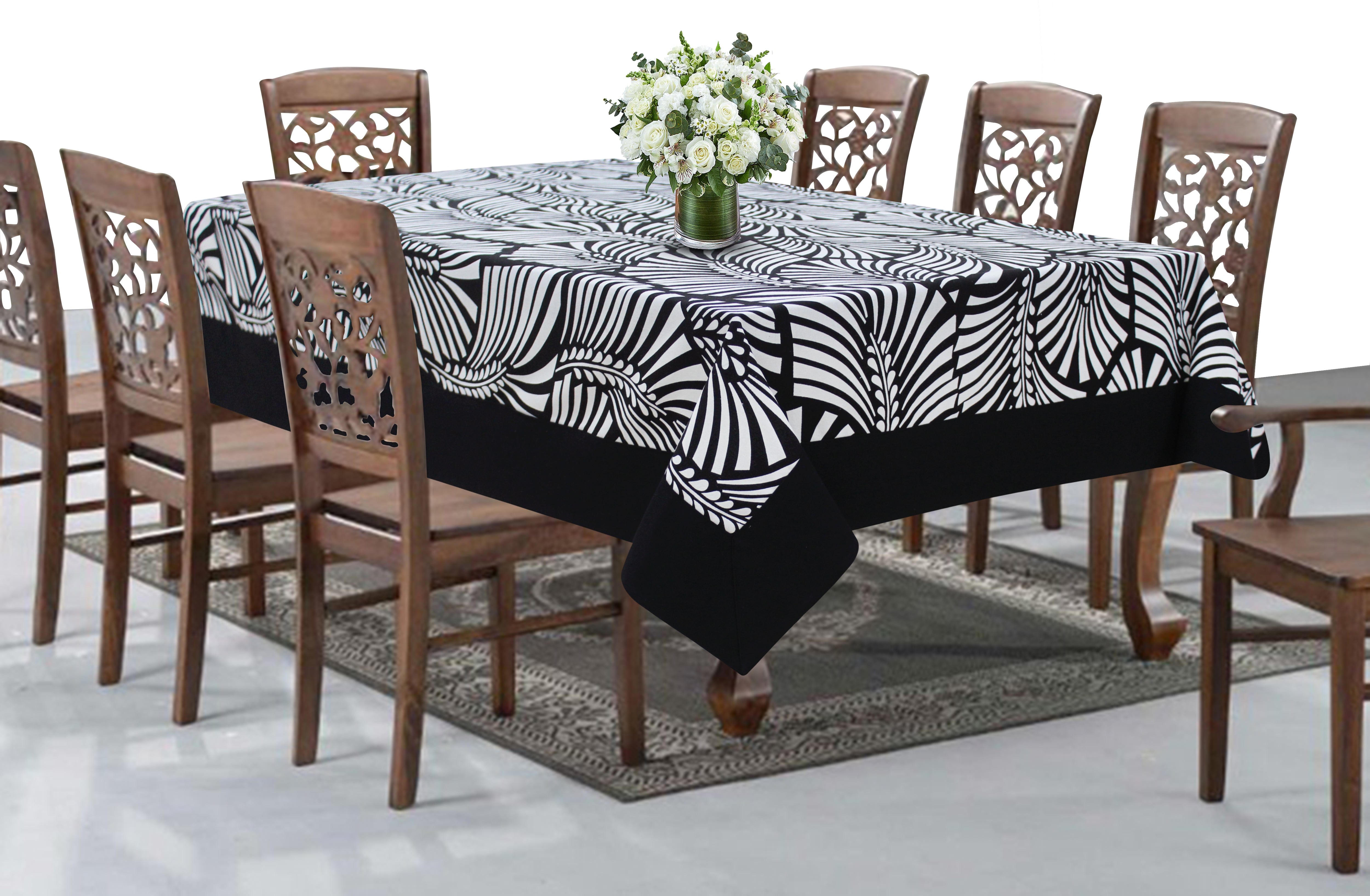 Cotton Black Zebra with Border 8 Seater Table Cloths