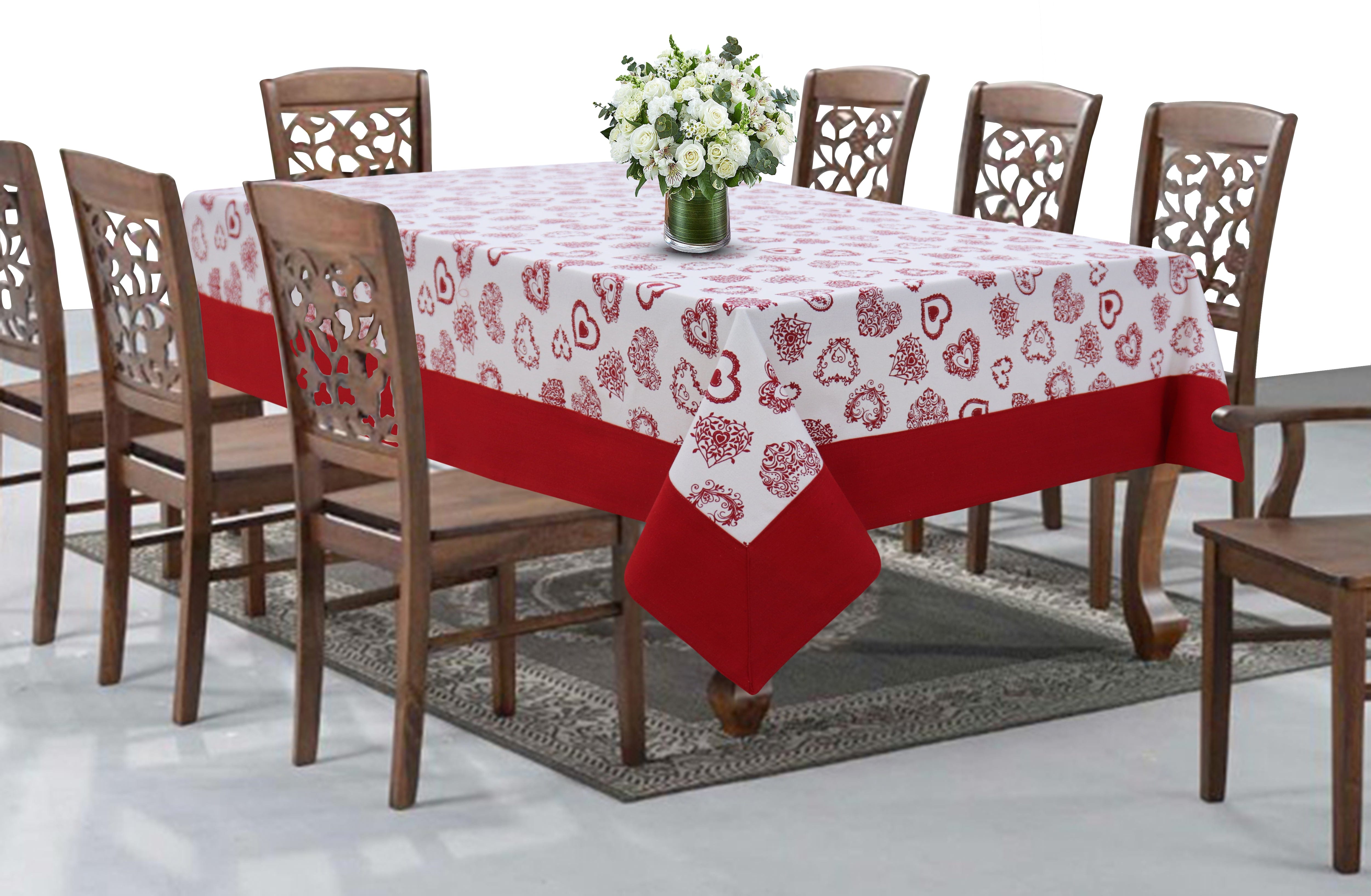 Cotton Red Heart with Border 8 Seater Table Cloths