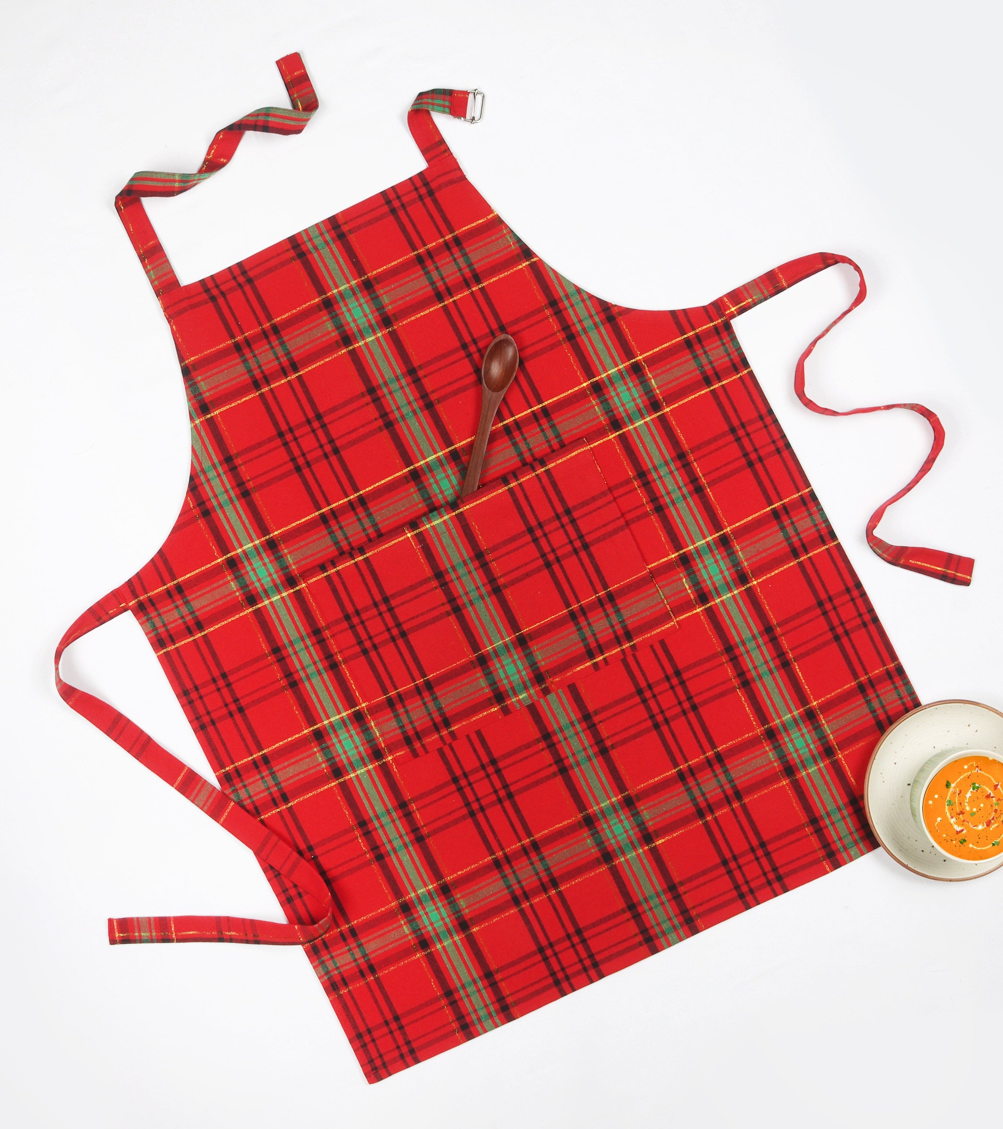 Cotton Christmas Check Free Size Apron