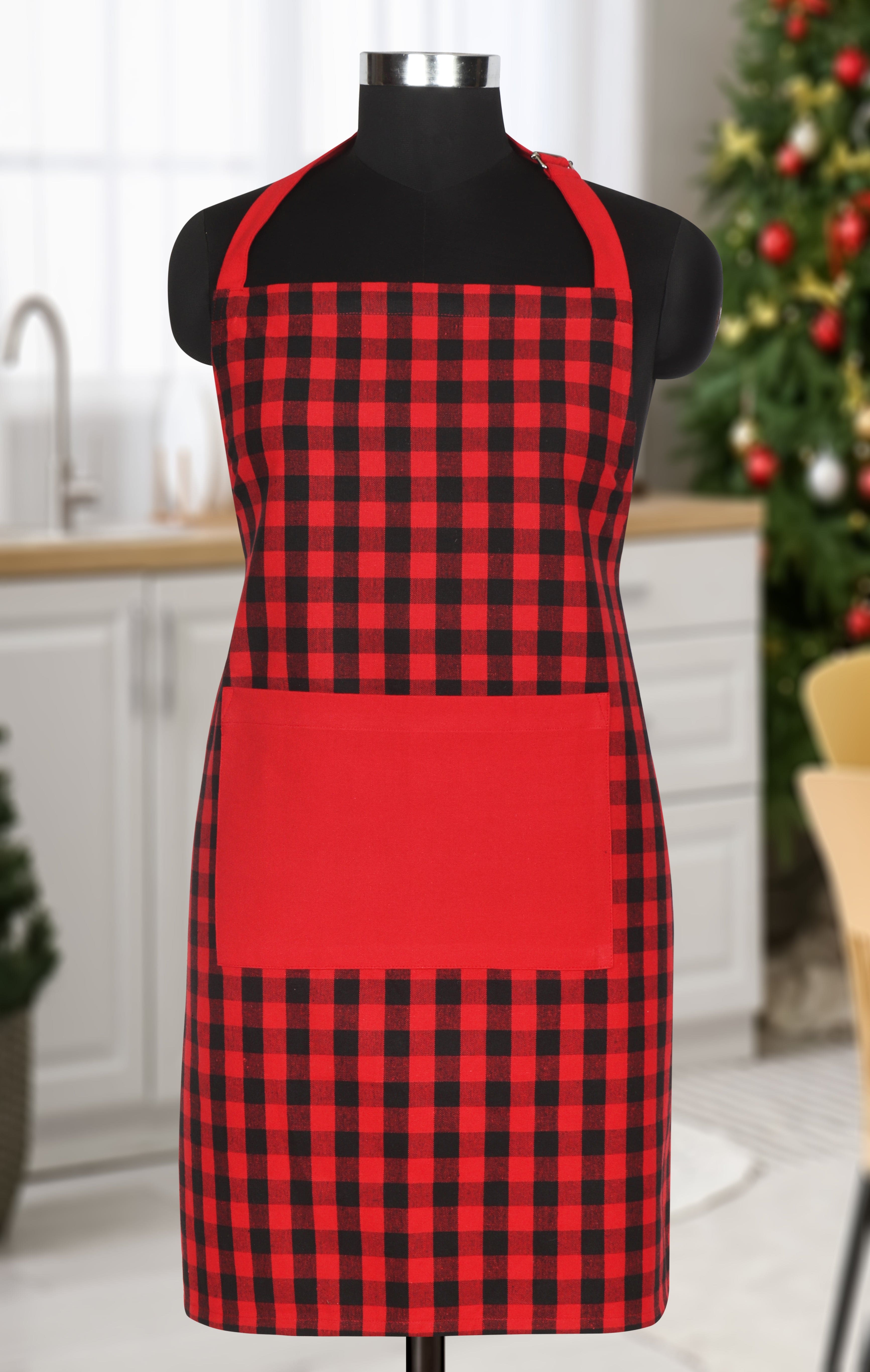Cotton Christmas Check Free Size with Adjustable Buckle Apron