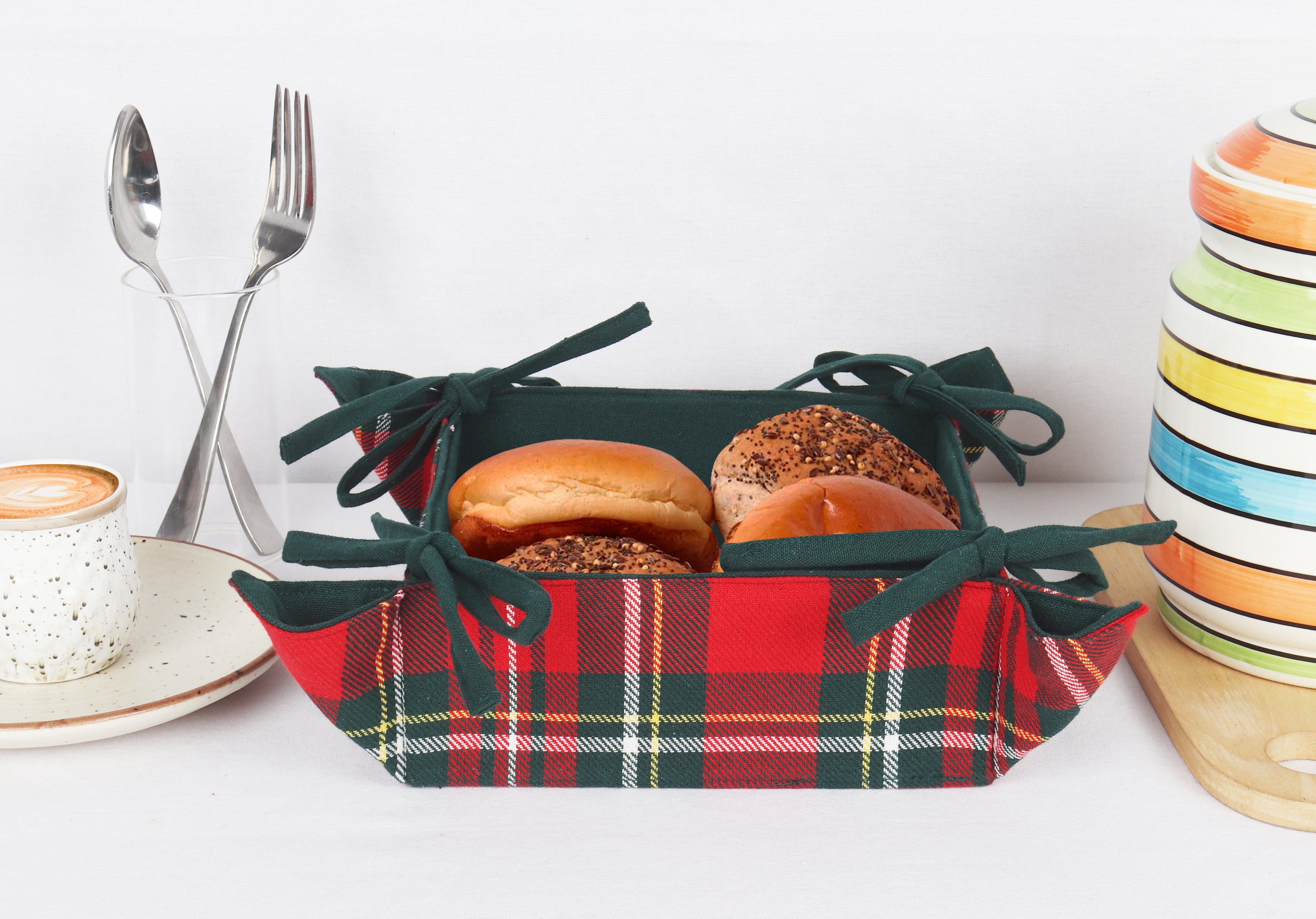 Cotton Christmas Check Pattern Dining & Kitchen Bread Basket