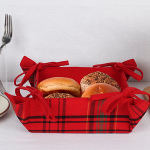 Cotton Christmas Checked Pattern Dining & Kitchen Bread Basket