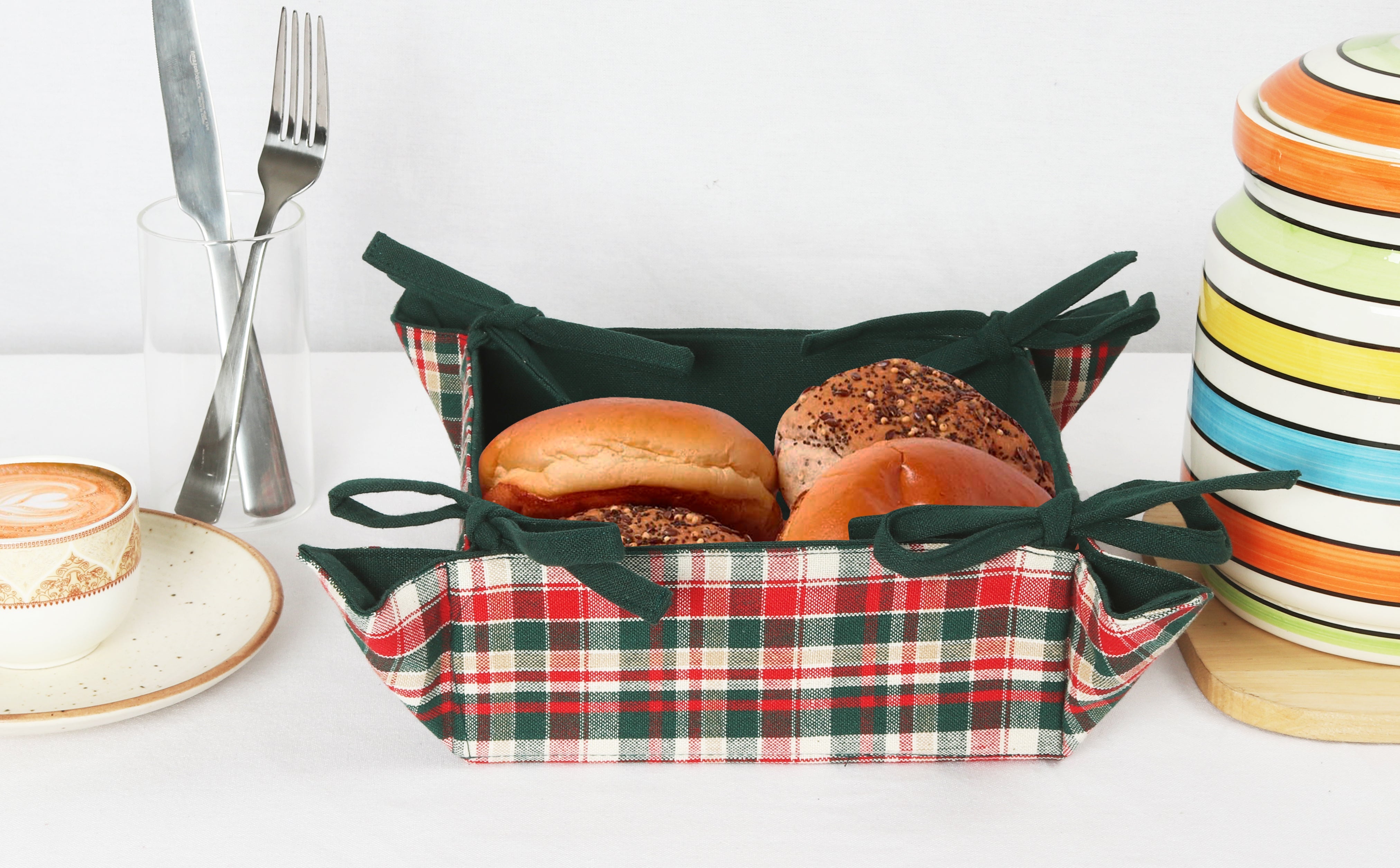 Cotton Christmas Check Pattern Dining & Kitchen Bread Basket