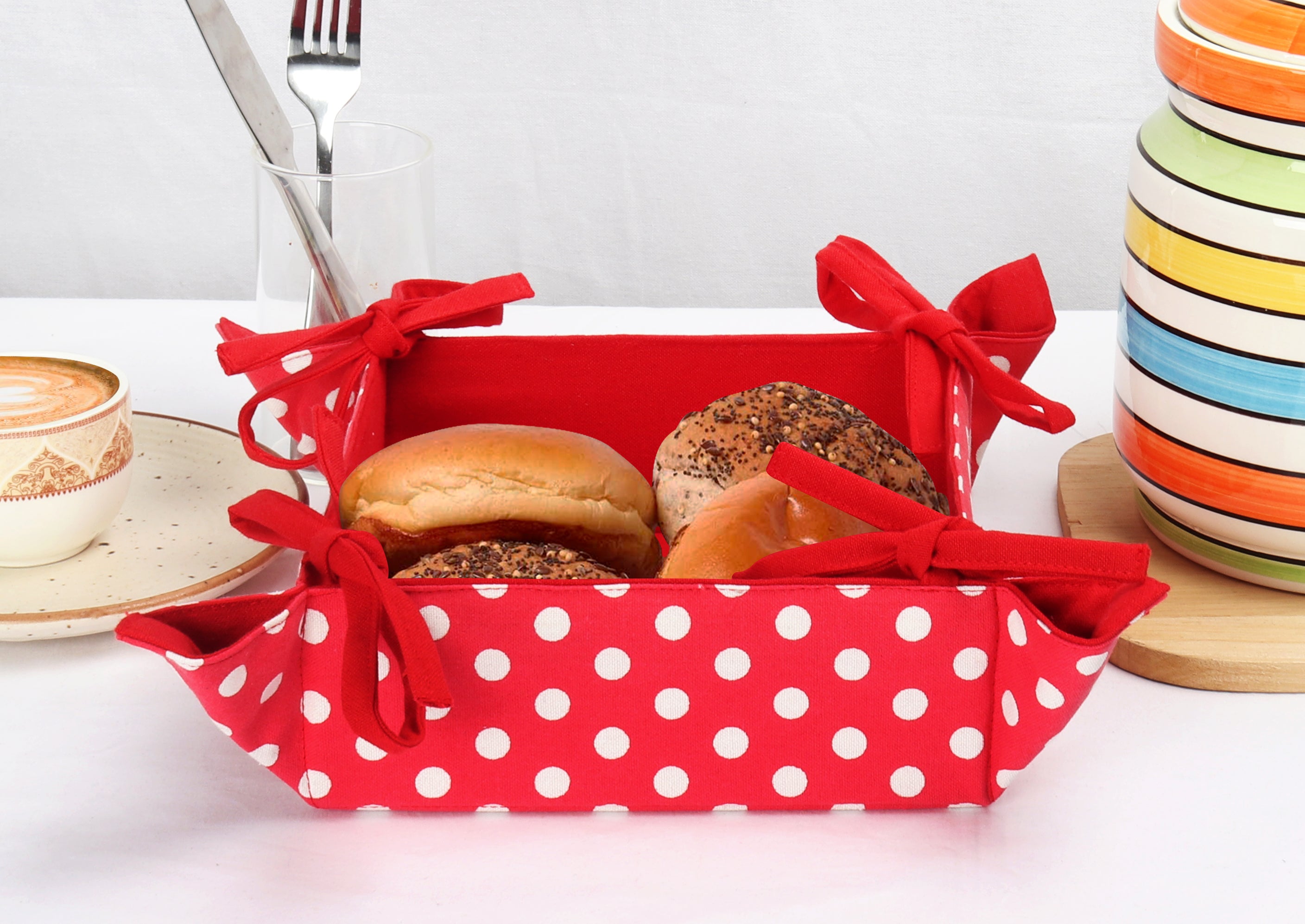 Cotton Christmas Red Polka Pattern Dining & Kitchen Bread Basket