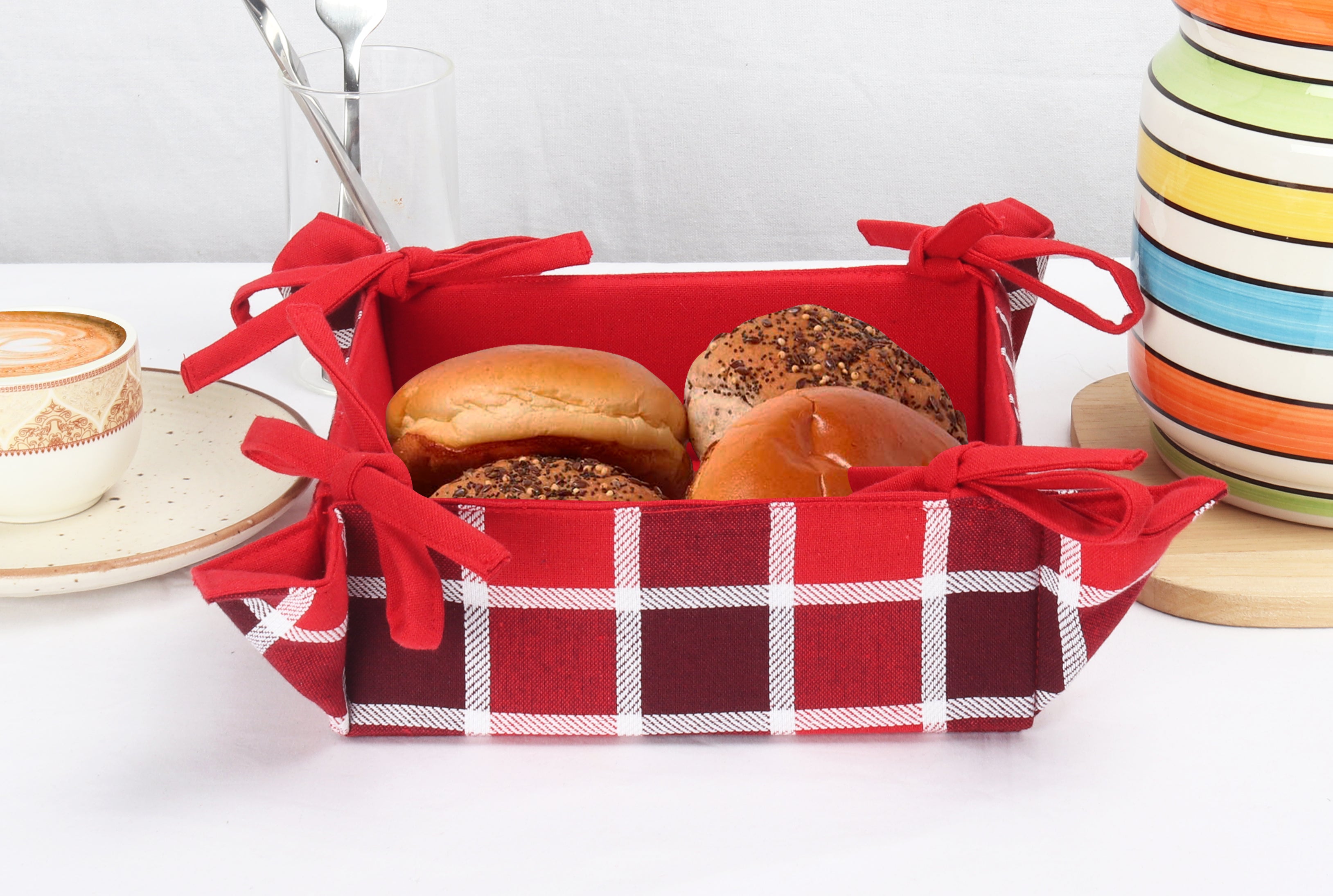 Cotton Christmas Dobby Checked Dining & Kitchen Bread Basket