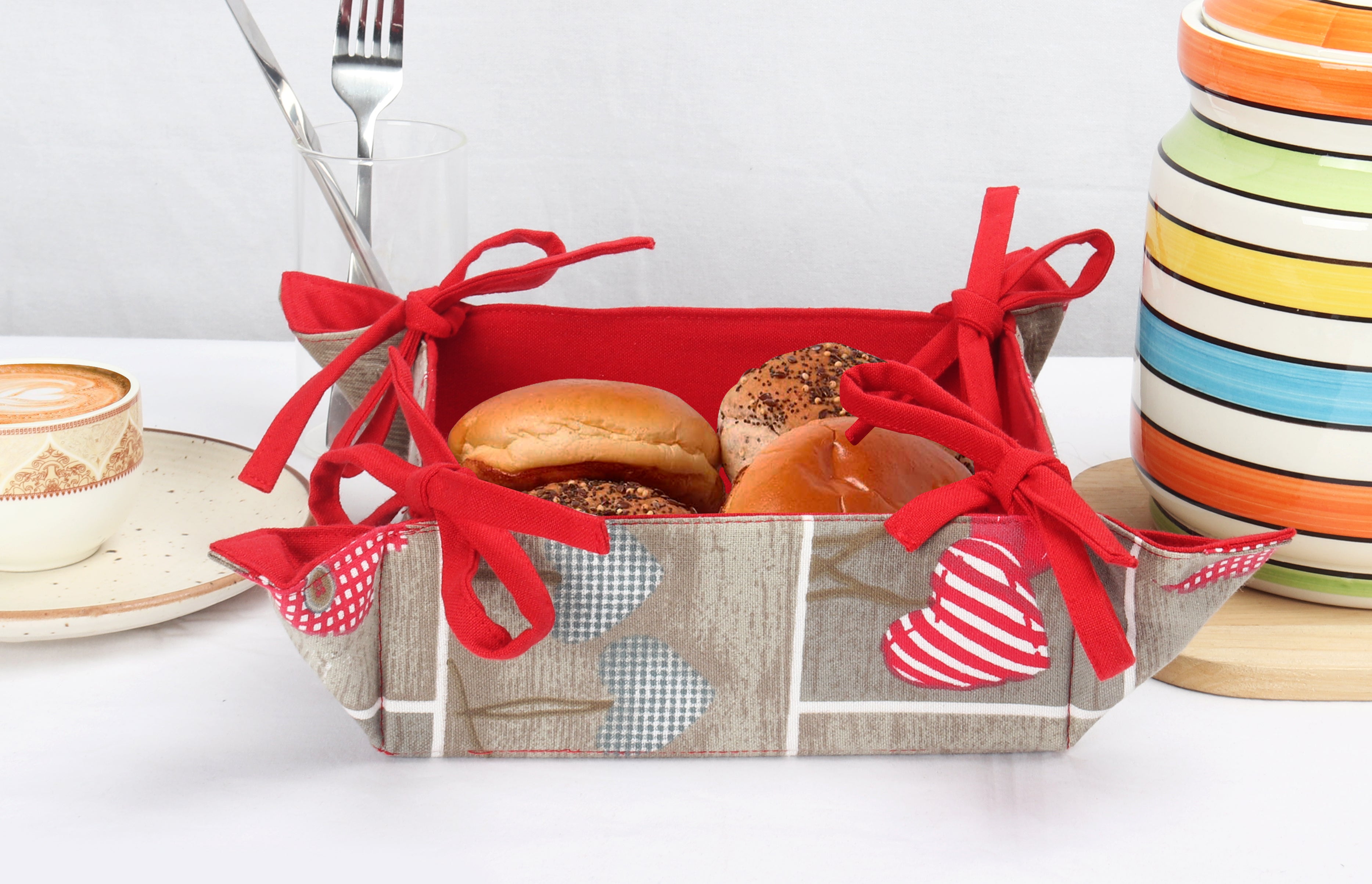 Cotton Christmas Heart Printed Pattern Dining & Kitchen Bread Basket