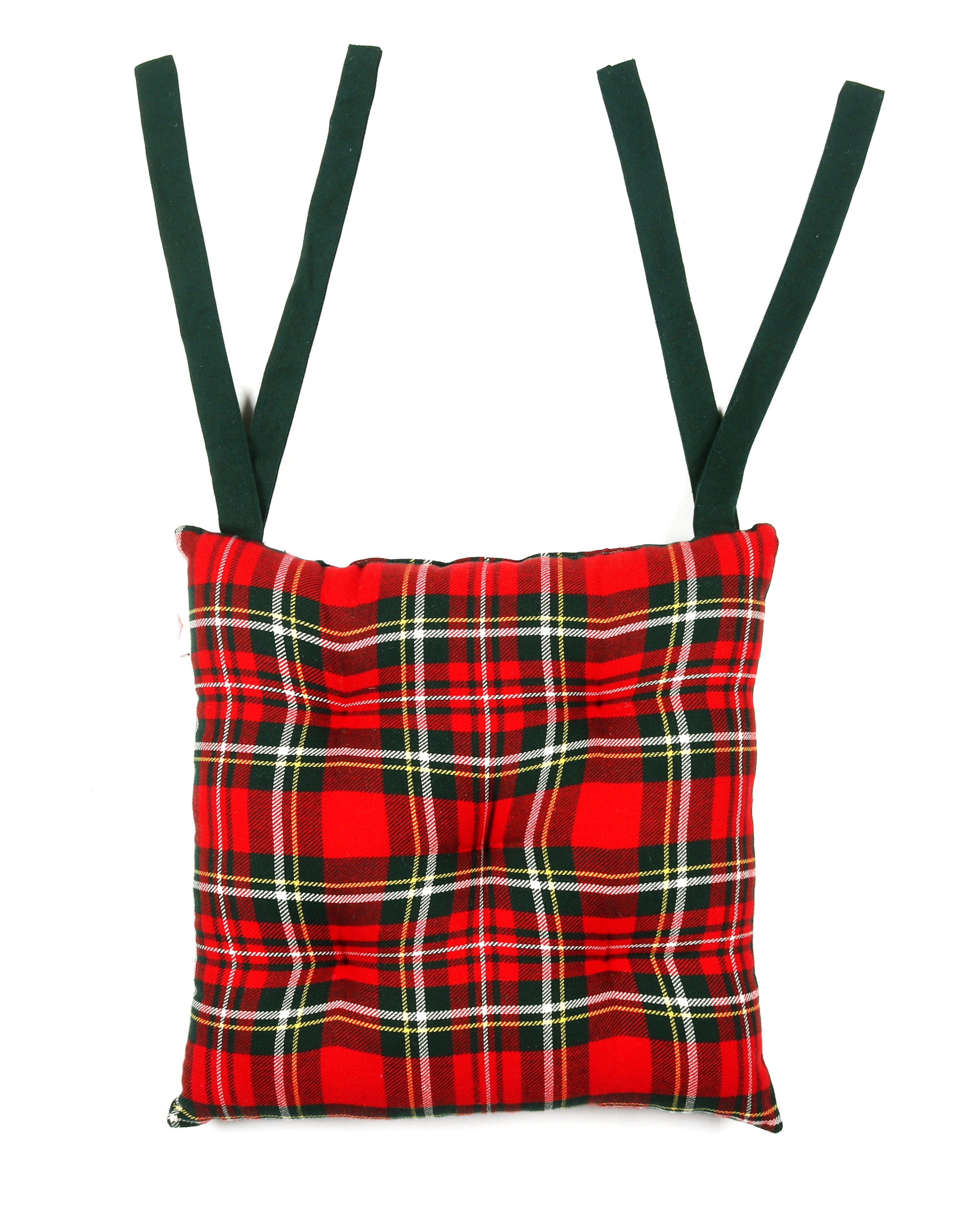 Cotton Red Christmas Pattern Checked Chair Pads, Pack Of 2