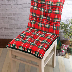 Cotton Red Christmas Pattern Checked Chair Pads, Pack Of 2