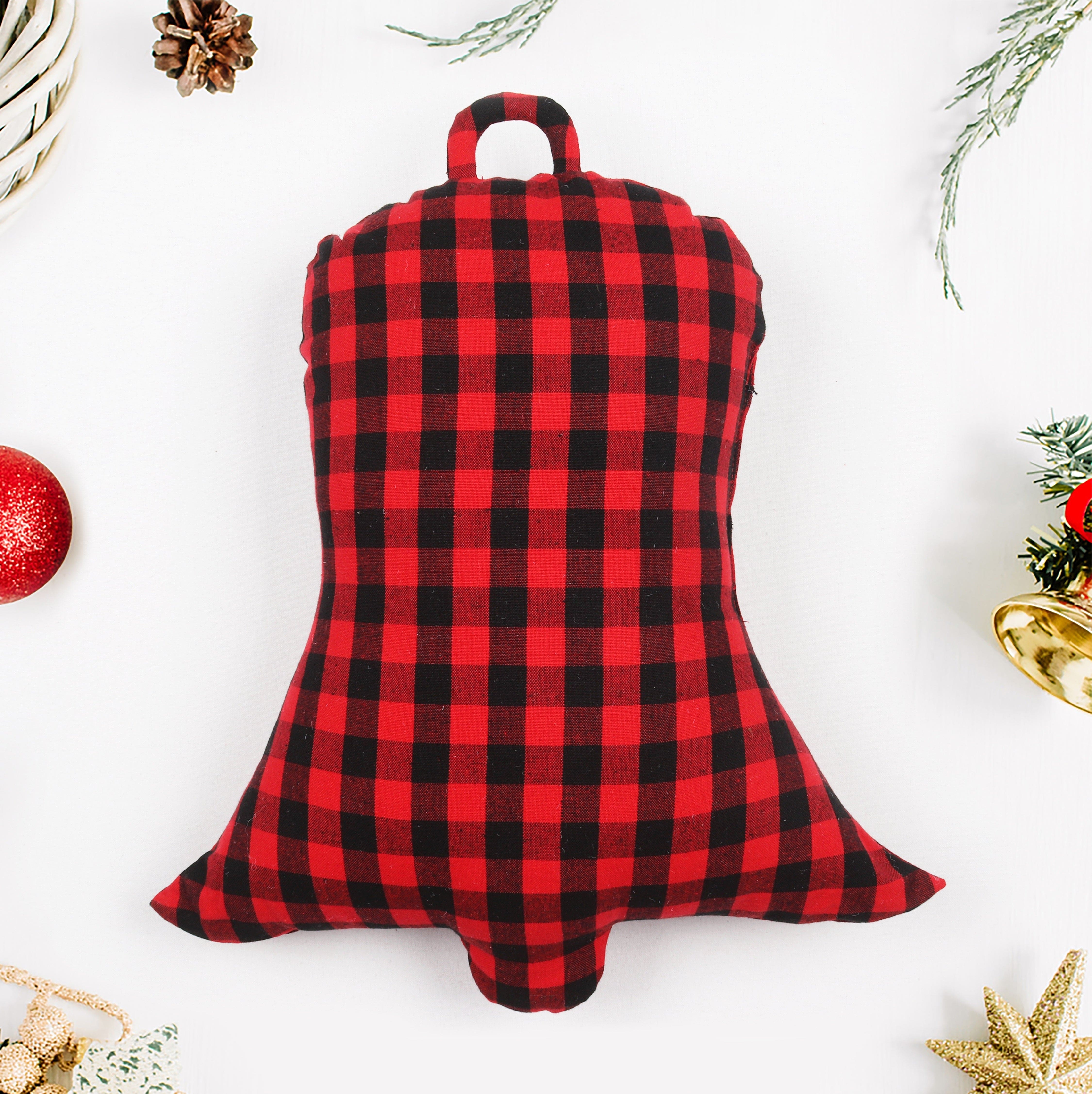 Cotton Christmas Small Checks Designed, Bell / Candy / Star / Tree Shaped Cushion with Recron Filled