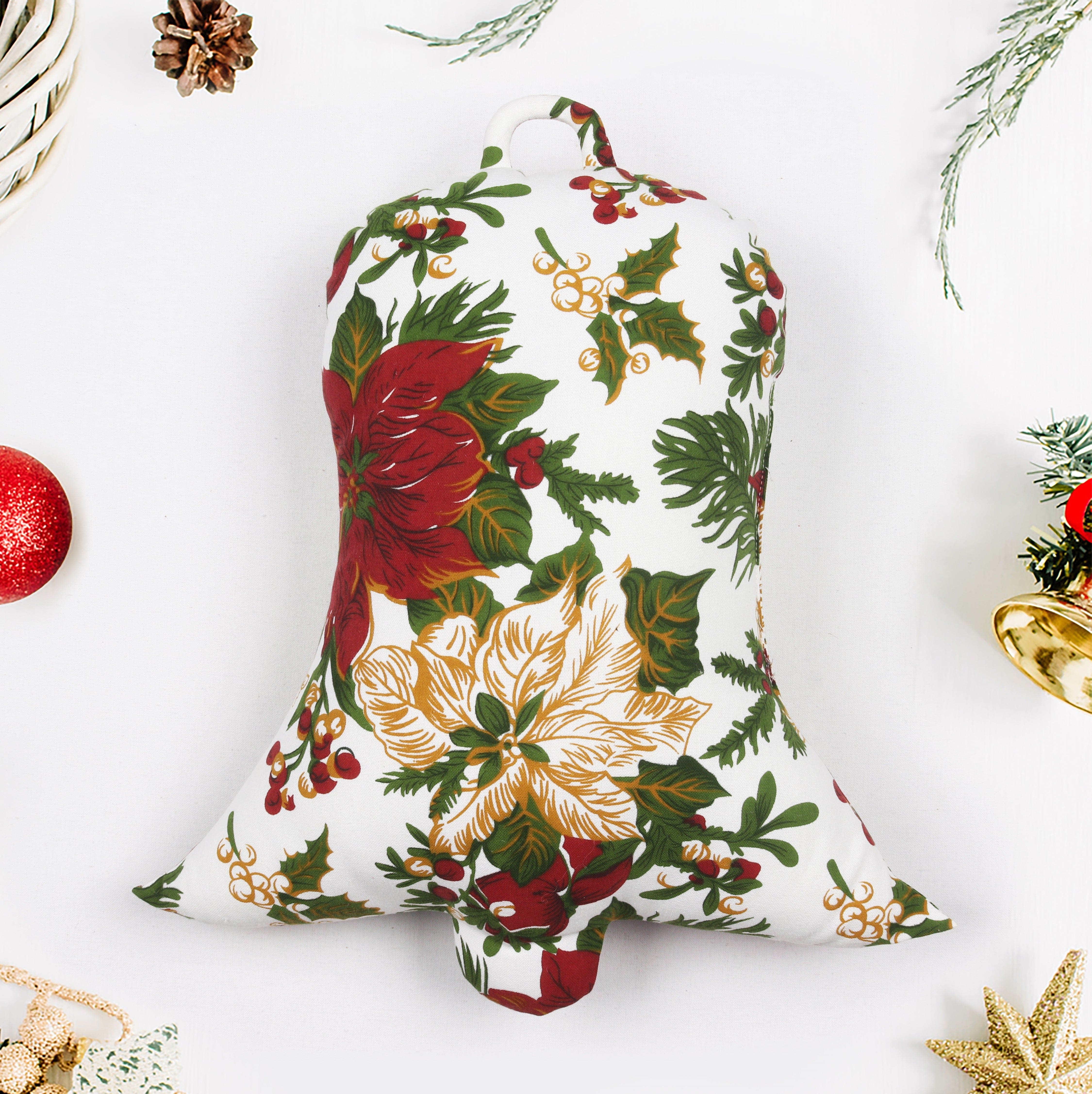 Cotton Christmas Floral Designed, Bell / Candy / Star / Tree Shaped Cushion with Recron Filled