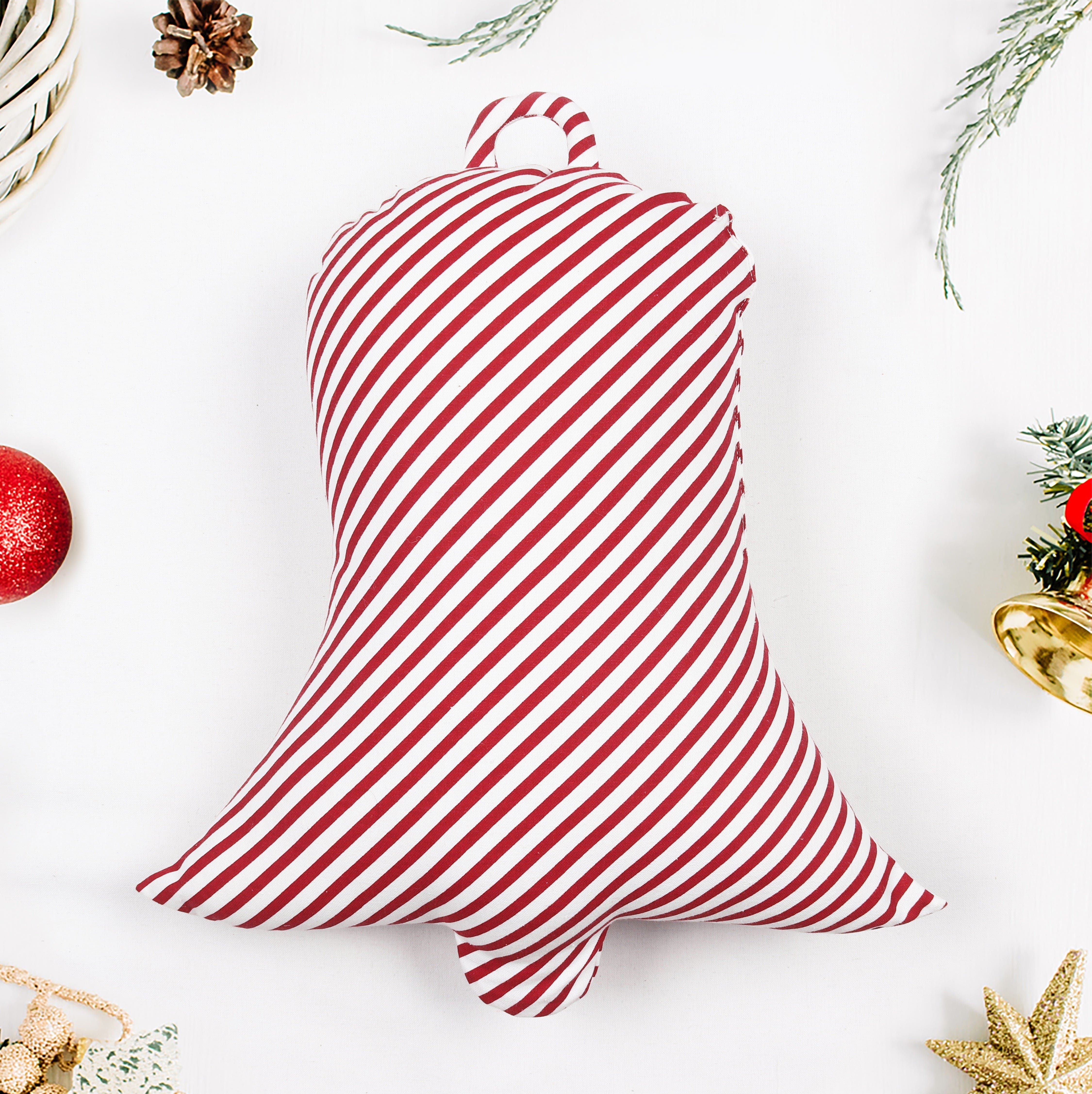 Cotton Christmas Big Red Cross Designed, Bell / Candy / Star / Tree Shaped Cushion with Recron Filled