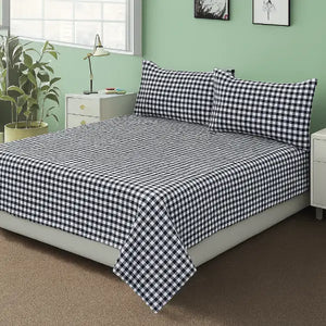 Cotton Checkered Bedsheet with Pillow Covers (Solid Black)