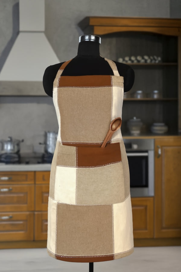 Cotton 4-Way Dobby Brown Free Size Apron