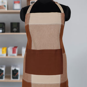 Cotton 4-Way Dobby Brown with Solid Pocket Free Size Apron