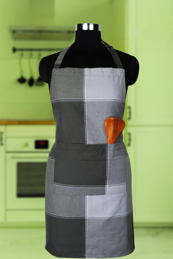 Cotton 4-Way Dobby Grey Free Size Apron