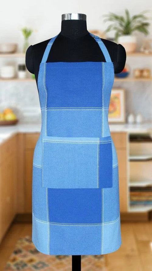Cotton 4 Way Dobby Blue Free Size Apron