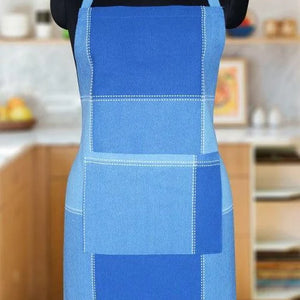 Cotton 4 Way Dobby Blue Free Size Apron