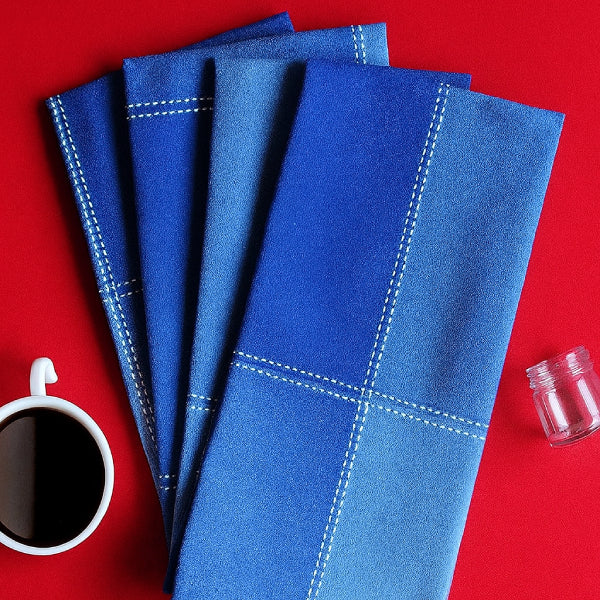 Cotton 4 Way Dobby Blue Kitchen Towels Pack Of 4