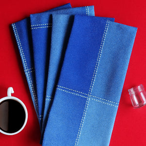 Cotton 4 Way Dobby Blue Kitchen Towels Pack Of 4