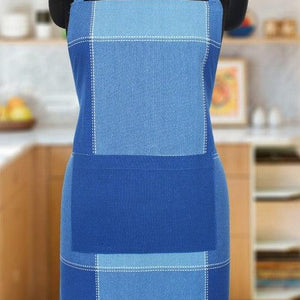 Cotton 4 Way Dobby Blue With Solid Pocket Free Size Apron