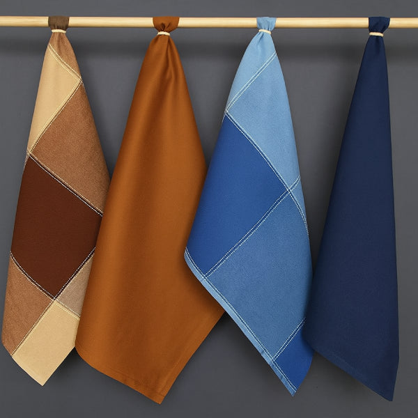 Cotton 4 Way Dobby Blue and Brown Kitchen Towels Pack Of 4