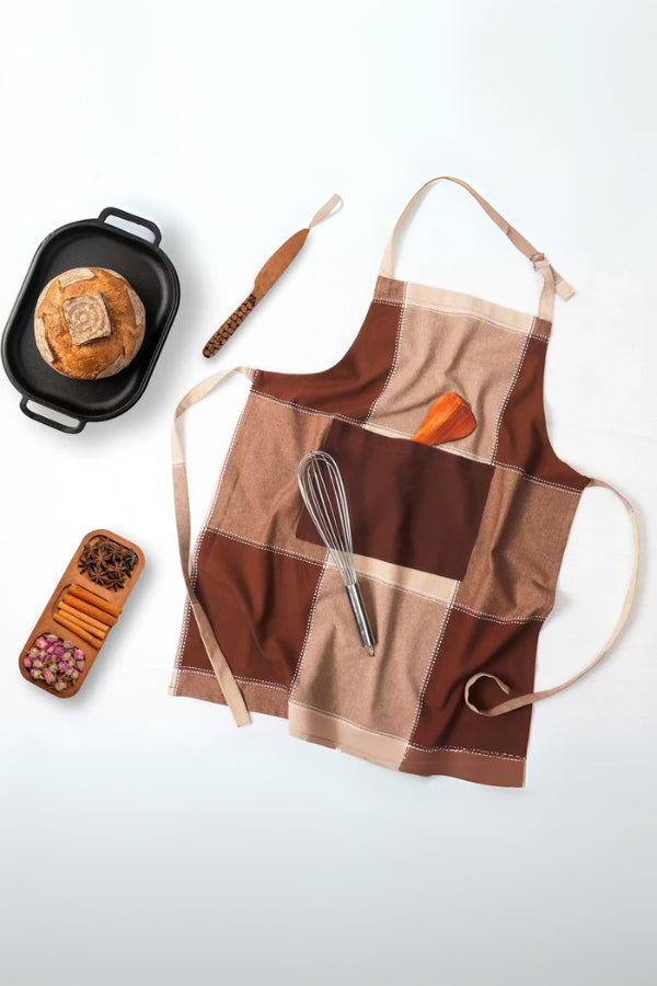 Cotton 4 Way Dobby Brown With Solid Pocket Free Size Apron