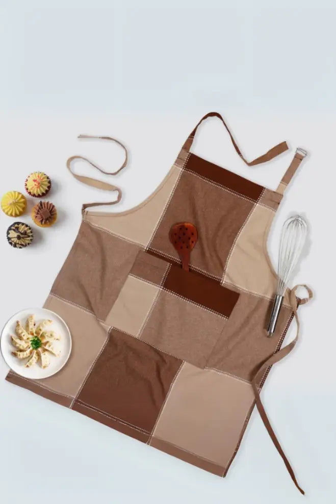 Cotton 4-Way Dobby Brown Free Size Apron