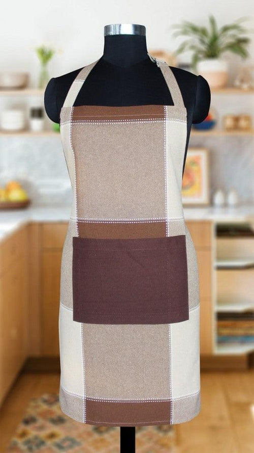 Cotton 4 Way Dobby Brown With Solid Pocket Free Size Apron