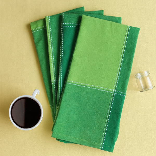 Cotton 4 Way Dobby Green Kitchen Towels Pack Of 4