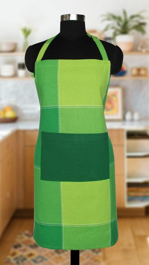 Cotton 4 Way Dobby Green With Solid Pocket Free Size Apron