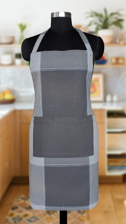 Cotton 4 Way Dobby Grey With Solid Pocket Free Size Apron