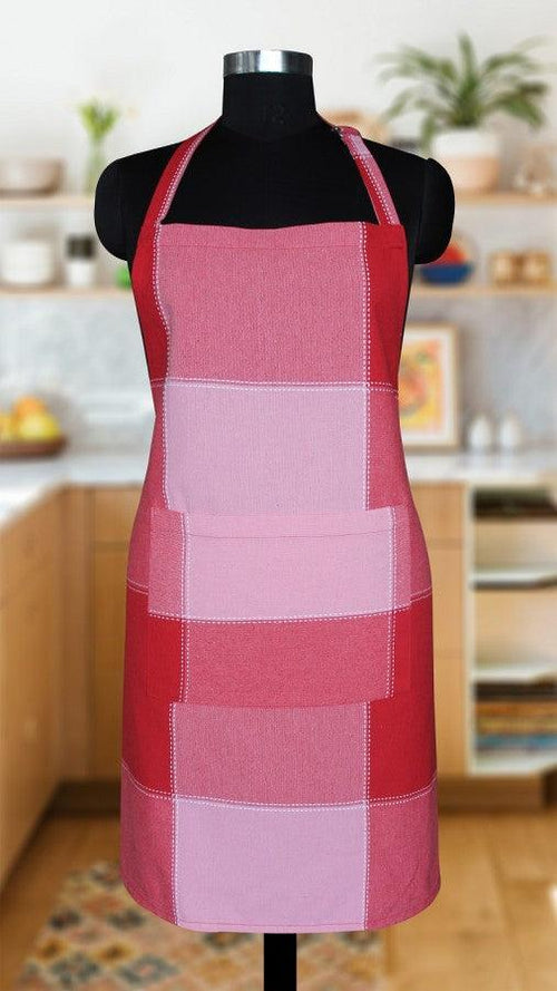 Cotton 4 Way Dobby Red Free Size Apron