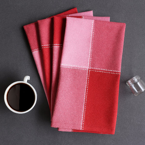 Cotton 4 Way Dobby Red Kitchen Towels Pack Of 4
