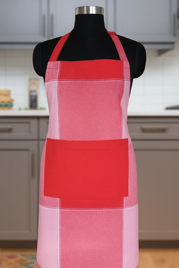 Cotton 4 Way Dobby Red With Solid Pocket Free Size Apron