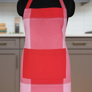 Cotton 4 Way Dobby Red With Solid Pocket Free Size Apron