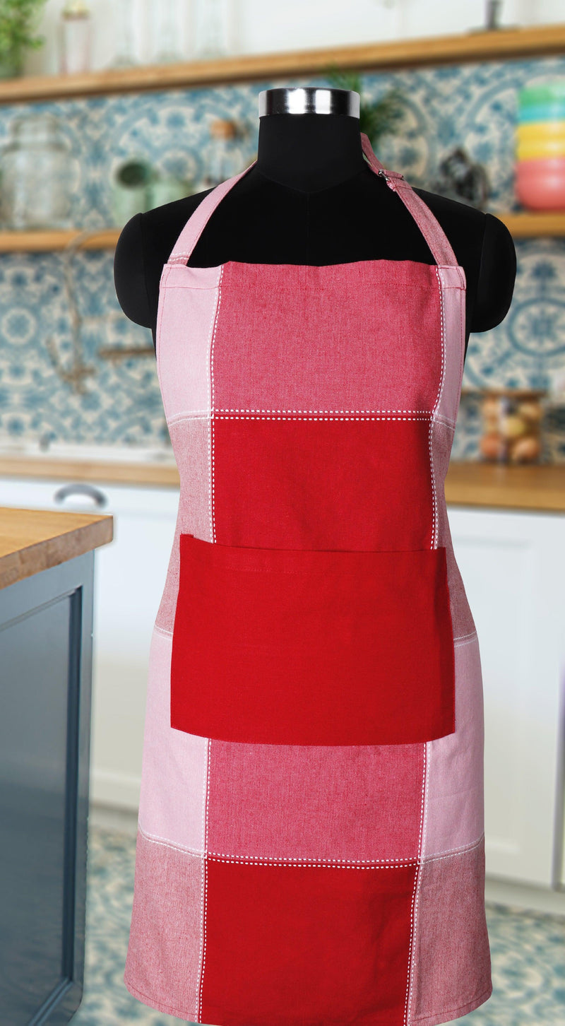 Cotton 4 Way Dobby Red With Solid Pocket Free Size Apron