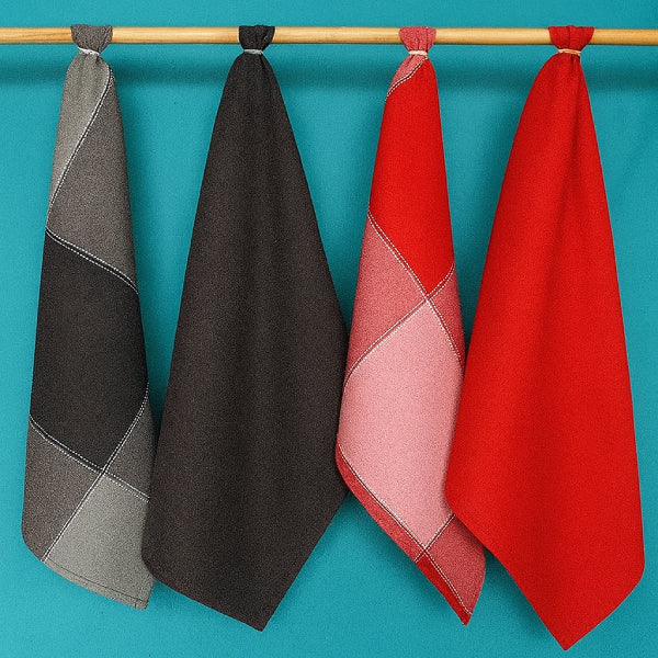 Cotton 4 Way Dobby Red and Grey Kitchen Towels Pack Of 4