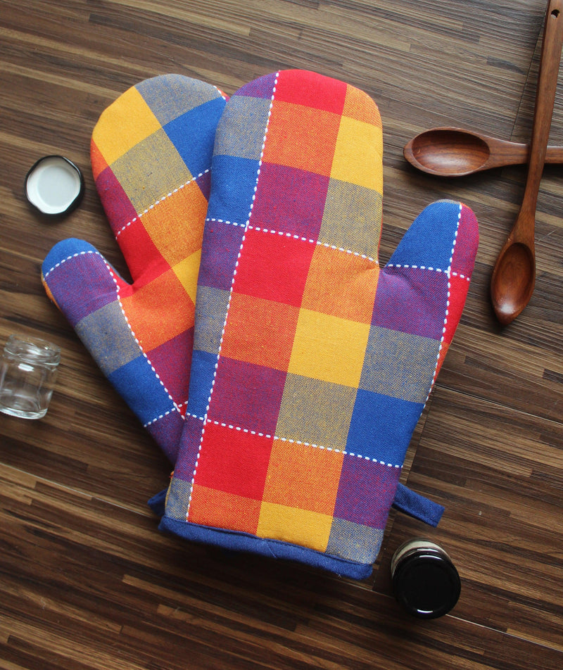 Cotton Adukalam Check Oven Gloves Pack Of 2