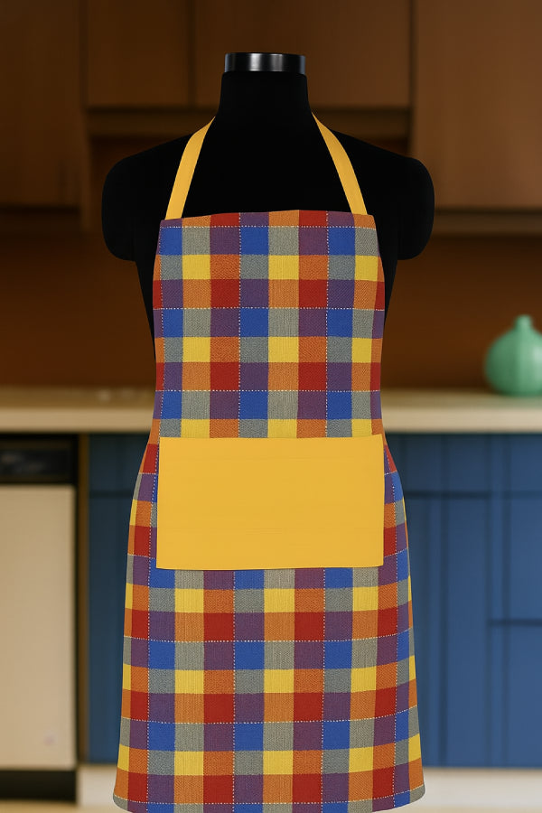 Cotton Adukalam Check With Yellow Solid Pocket Free Size Apron