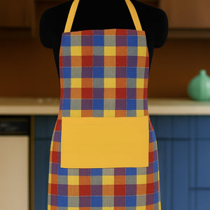 Cotton Adukalam Check With Yellow Solid Pocket Free Size Apron