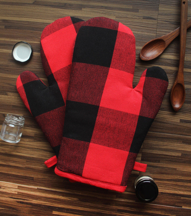 Cotton Big Check Oven Gloves Pack of 2