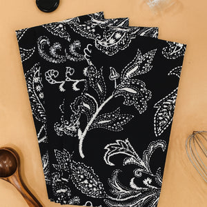 Cotton Black Flower Kitchen Towels Pack Of 4 freeshipping - Airwill