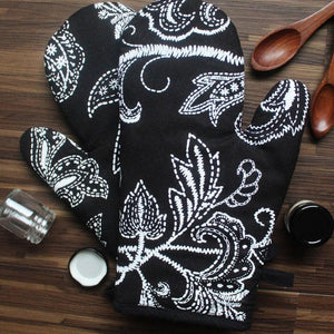 Cotton Black Flower Oven Gloves Pack Of 2