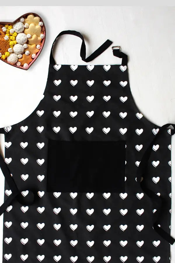 Cotton Black Heart with Solid Pocket Free Size Apron