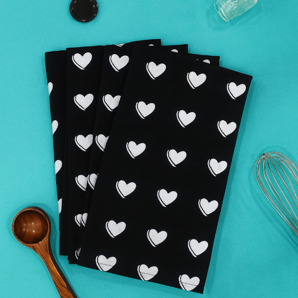 Cotton Black Heart Kitchen Towels Pack Of 4